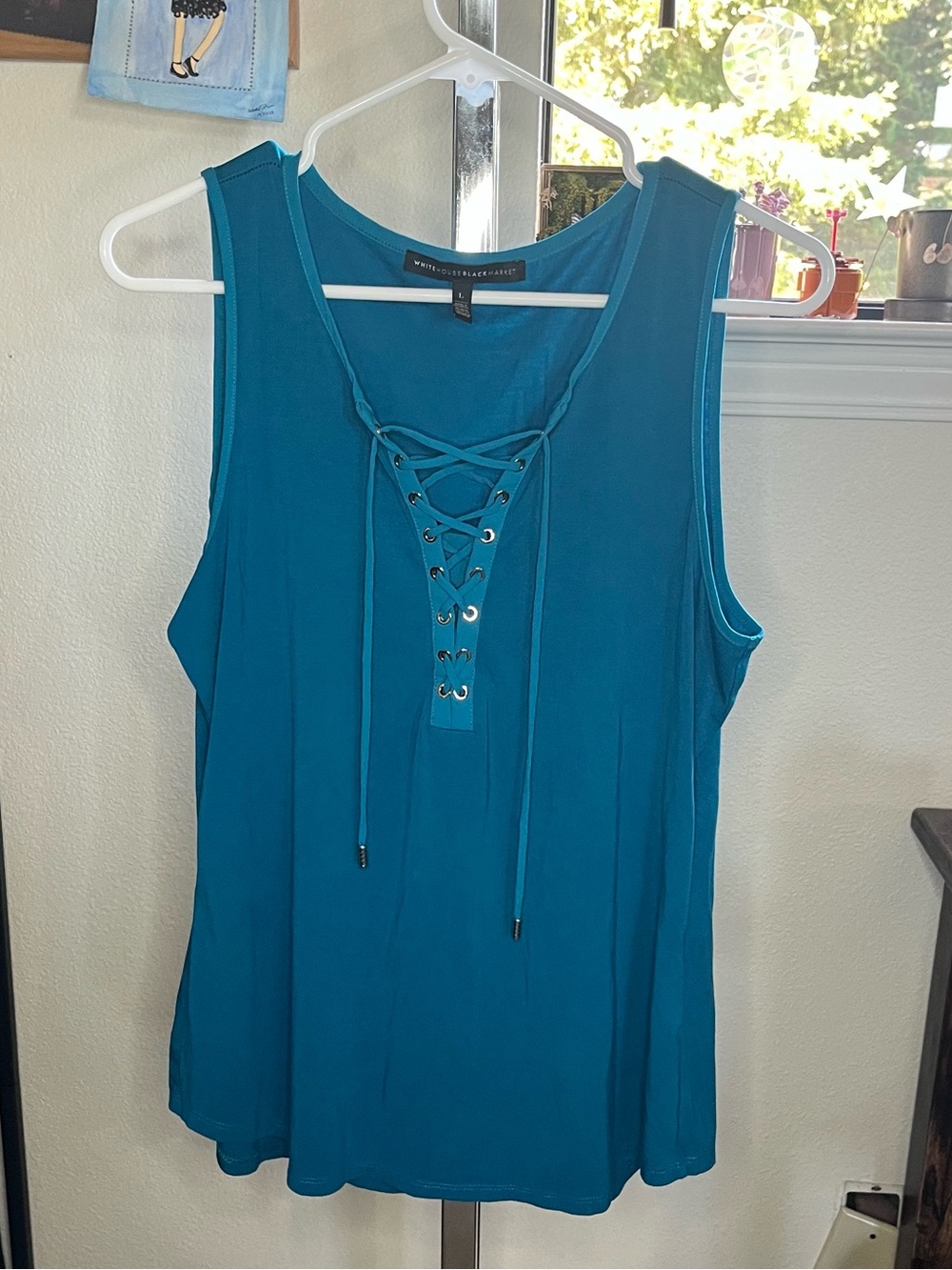 White House Black Market Teal Lace-Up Tank Top